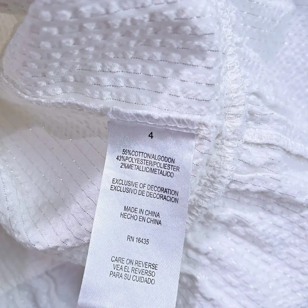 Tahari Girl Seersucker Ruffle Tiered Dress White Metallic Accent Toddler Girl 4T